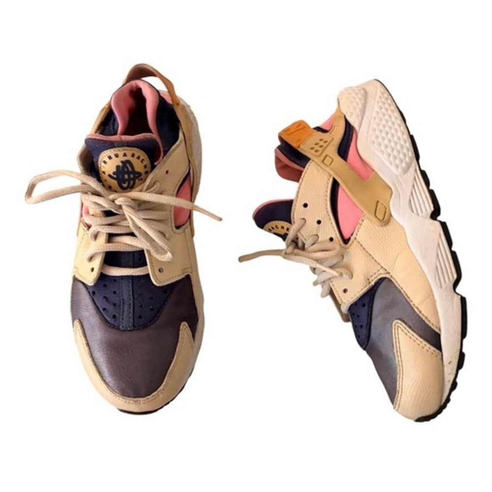 Nike Air Huarache Run Women Size 7.5 Tan Pink Navy Blue Sneakers Athletic